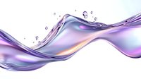 Flowing liquid wave in purple and blue hues with dynamic splashes and iridescent reflections creates abstract background for cosmetic and beauty products.