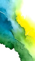 Abstract watercolor background with flowing gradient from deep teal blue through green to bright yellow, featuring organic textures and delicate white lines.