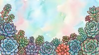 Colorful succulent plants border frame on pastel watercolor background for botanical design projects and natural decoration elements.