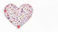 Romantic heart shape filled with love doodles, arrows, swirls and decorative elements on soft pink background for Valentine's Day designs.