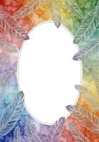 Watercolor feather frame with rainbow gradient background, isolated on white for design projects, invitations, posters, and creative layouts.