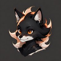 Black fox with orange eyes and cream-colored fur accents in stylized anime portrait against dark background, suitable for gaming avatars and character design.
