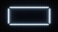 Neon glowing rectangular frame with white light on dark grid background, isolated on transparent background, ready for design overlays, presentations, and digital projects.