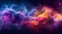 Colorful smoke waves in blue, purple, and orange creating abstract flowing pattern against dark background, dynamic motion effect for creative design projects.