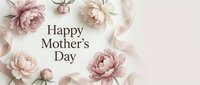 Happy Mother's Day greeting card with elegant pink peonies and soft ribbon on light background for celebration and gift design.