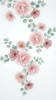 Delicate pink roses and eucalyptus branches in soft watercolor style on white background for wedding invitations, greeting cards and feminine designs.