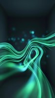 Abstract green flowing waves with glowing light trails on dark background for digital art and modern design projects.