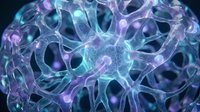 Abstract neural network brain with glowing purple and blue synapses firing electrical signals for neuroscience medical research and artificial intelligence concepts.