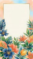 Watercolor tropical floral frame with gold outline, lush exotic flowers and leaves, copy space for text, for invitations, cards, and social media.