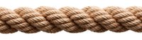Thick twisted nautical rope in natural brown color isolated on white background, marine cordage close-up showing detailed fiber texture and braided pattern.