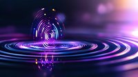 Glowing purple and blue circular waves ripple across dark background creating futuristic technology concept with light effects and motion blur for tech backgrounds.