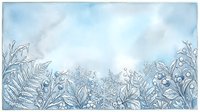 Watercolor botanical border with delicate ferns, flowering plants, and ornamental foliage in soft blue tones. Isolated design element suitable for invitations, stationery, and decorative backgrounds.