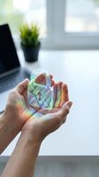 Hands holding holographic padlock with keyhole, symbolizing digital security, data protection, and cybersecurity solutions for business and technology applications.