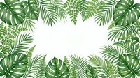 Tropical green leaves frame border with monstera and palm fronds on white background for summer design projects and natural botanical decorations.