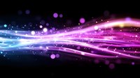 Glowing abstract light streams in blue and pink colors with sparkles and bokeh effects against dark background create dynamic motion and energy flow.