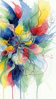 Abstract watercolor explosion with vibrant flowing colors and organic lines creating dynamic artistic movement on white background.