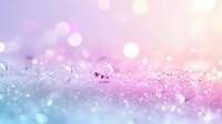Dreamy pastel background with glittering frost crystals and bokeh lights in pink and blue tones creating magical winter atmosphere for festive designs.
