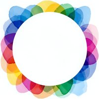 Colorful transparent petals forming decorative flower frame with white center space for text or logo design on isolated background.