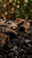 Rich organic compost with natural fibers and decomposed materials creating fertile soil for sustainable gardening and agriculture applications.