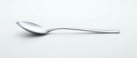 Single silver spoon isolated on white background for kitchen utensil design, culinary projects and dining concepts.