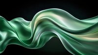 Flowing emerald green silk fabric with smooth waves and folds against dark background creates elegant abstract composition with luxurious satin texture.