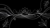 Elegant lotus flower line art with flowing waves and botanical elements on black background for meditation, wellness and spiritual design projects.
