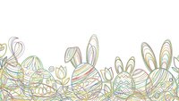 Easter eggs with bunny ears border design on white background for spring holiday decorations and greeting cards.
