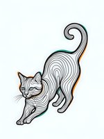 Stylized cat with flowing linear patterns stretching in artistic line art design isolated on white background for modern decor and creative projects.