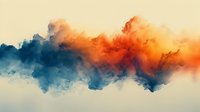 Dramatic collision of orange and blue smoke clouds creating abstract art composition against light background, suitable for modern interior design and creative projects.