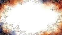 Coffee beans and cups frame with steam swirls on white background for cafe menu design and beverage advertising layouts.