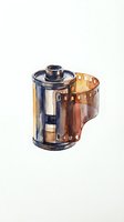 Vintage film canister with exposed 35mm film roll isolated on white background, suitable for photography, media design, and retro-themed projects.