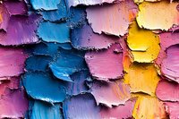 Vibrant oil paint texture with thick impasto strokes in blue, purple, pink, and yellow creates abstract artistic background with rich textural detail and dynamic color palette.