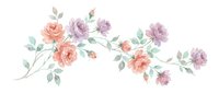 Watercolor floral branch with pink and peach roses, delicate leaves on white background. Romantic botanical illustration for wedding invitations, cards.