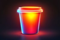 Glowing neon coffee cup with vibrant red and blue light effects on dark background, modern minimalist design for cafe and restaurant branding.
