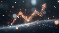Glowing golden arrow chart showing financial growth trend against dark background with bokeh light effects and sparkles.