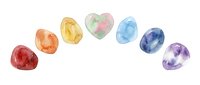 Watercolor gemstones and crystals in rainbow colors arranged in a circle, isolated on white background for design projects, crafts, and decorative applications.