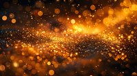 Magical golden bokeh lights and glowing particles floating in dark space create dreamy festive atmosphere for holiday backgrounds and celebrations.