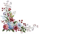 Watercolor floral corner arrangement with roses, hydrangeas and berries on transparent background for wedding invitations and greeting cards.