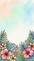 Tropical watercolor floral border with hibiscus, plumeria, and monstera leaves in pastel tones, perfect for cards and social media.