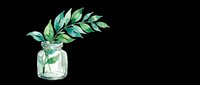 Watercolor green leaves in glass vase isolated on transparent background. Ready for t-shirt design, clipart, stickers, print-on-demand products and sublimation projects.