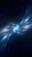 Cosmic energy burst with bright blue light rays radiating through starry space creating dynamic motion effect for sci-fi and technology designs.