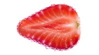 Sliced strawberry half with seeds visible on white background, isolated fresh fruit for food and beverage design projects.