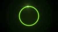 Glowing green neon circle ring with bright light flare on dark black background, futuristic energy portal effect for gaming or tech design.