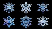 Six blue watercolor snowflakes isolated on transparent background, ready for Christmas clipart, stickers, t-shirt design, sublimation, and print on demand projects.