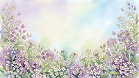 Watercolor floral border with purple wildflowers and delicate botanical elements on soft pastel background for spring designs and feminine projects.