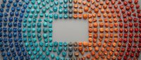 Colorful gradient arrangement of building blocks forming rectangular frame pattern on white background for creative design projects.