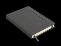 Dark hardcover notebook with elastic band and ribbon bookmark, isolated on transparent background. Ready for clipart, stationery mockups, print on demand, and t-shirt design use.