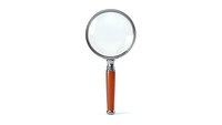 Magnifying glass with wooden handle isolated on white background for search, investigation and research concepts.