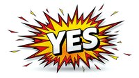 Comic book style YES word with explosive burst effect on white background. Pop art speech bubble with dynamic rays for positive messaging and motivation.