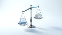 Modern balance scales with transparent glass pans on clean white background, symbolizing justice, fairness and legal decision-making in professional settings.